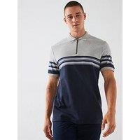 Very Man Pure Cotton Colour Block Zip Neck Polo - Blue