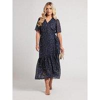 Yours Curve Foil Ruffle Tiered Dress - Blue