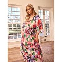 Yours Curve Floral Tiered V Neck Maxi Dress
