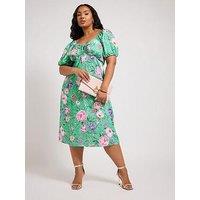 Yours Curve Floral Puff Sleeve Dress