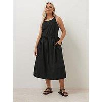 Yours Curve Poplin Blanket Stitch Dress - Black