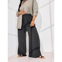 Yours Curve Chambray Pull On Wide Leg Trouser