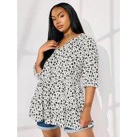 Yours Curve Tiered Notch Neck Top - Natural