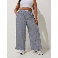 Yours Curve Boxer Detail Stripe Trouser - Blue