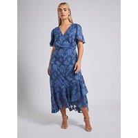 Yours Curve Jacquard Wrap Dress - Blue