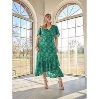 Yours Curve Jacquard Wrap Dress - Green