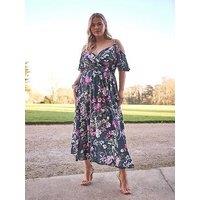 Yours Curve Floral Cold Shoulder Wrap Maxi