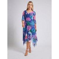 Yours Curve Floral Mesh Cowl Neck Hanky Hem Dress