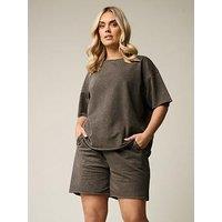 Yours Curve Acid Wash Sweat Short - Brown