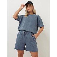 Yours Curve Acid Wash Sweat Short - Blue