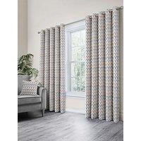 Curtina Arcadia Geometric Woven Chenille Pair Of Eyelet Curtains