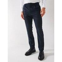 Very Man Tapered Fit Textured Windowpane Check Pleated Formal Trouser - Navy