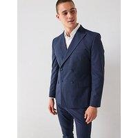 Very Man Slim Fit Micro Dogtooth Peak Lapel Double Breasted Suit Jacket - Navy