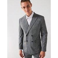 Very Man Slim Fit Peak Lapel Double Breasted Textured Suit Jacket - Grey