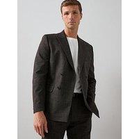 The Very Collection Slim Fit Peak Lapel Double Breasted Textured Suit Jacket - Brown