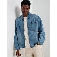 Very Man Relaxed Fit Zip Denim Jacket - Light Blue