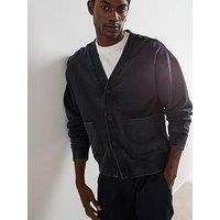Very Man Washed Oversized Cardigan - Charcoal