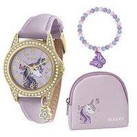 Tikkers Girls Purple Unicorn Watch, Bracelet And Purse Gift Set