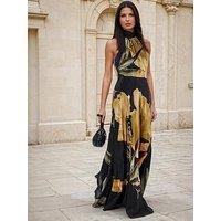 Religion Valeria Column Maxi Dress With Large Yellow Floral Print