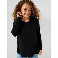 V By Very Curve Jersey Long Sleeve Swing Top - Black