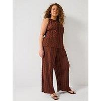 V By Very Curve Plisse Wide Leg Trouser Co-Ord - Dark Brown