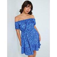 V By Very Curve Bardot Frill Mini Dress - Print