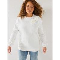 V By Very Curve 3D Floral Sweatshirt - Ivory