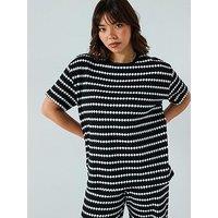 V By Very Curve Crochet Stripe T-Shirt Co-Ord - Black