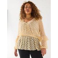 V By Very Curve Lace Frill Sleeve Top