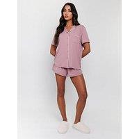 Loungeable Rib Short Sleeve Traditional Shirt And Shorts