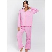 Loungeable Rib Long Sleeve Traditional Shirt And Long Pant