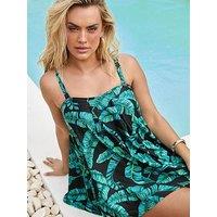 Yours Curve Feather Leaf Pleat Tankini Top - Green