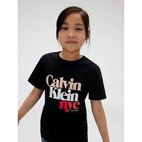 Calvin Klein Jeans Girls Pearl Signature Nyc Regular Short Sleeve T-Shirt - Black