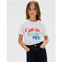 Calvin Klein Jeans Girls Pearl Signature Nyc Regular Short Sleeve T-Shirt - White