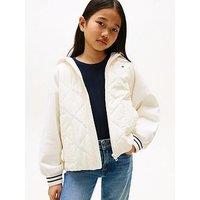 Tommy Hilfiger Girls Mix Media Quilted Jacket - Cream