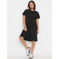 Pixiegirl Petite Short Sleeve Tiered Smock Dress - Black