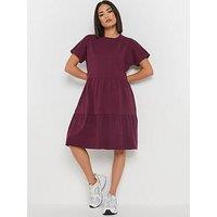 Pixiegirl Petite Short Sleeve Tiered Smock Dress - Purple