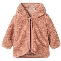 Lil Atelier Baby Girls Fleece Hooded Jacket - Pink