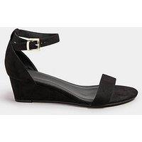 Yours Extra Wide Fit Faux Suede Low Wedge Sandals - Black