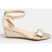 Yours Extra Wide Fit Faux Leather Low Wedge Sandals - Gold