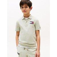 Tommy Hilfiger Boys Script Flag Short Sleeve Polo Shirt - Light Khaki