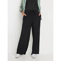 M&Co Full Length Wide Leg Linen Trousers - Black