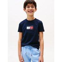 Tommy Hilfiger Boys Script Flag Print Short Sleeve T-Shirt - Navy