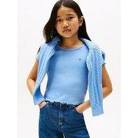 Tommy Hilfiger Girls Essential Rib Short Sleeve Top - Blue