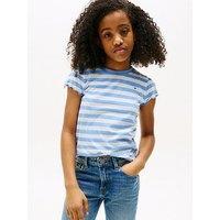 Tommy Hilfiger Girls Essential Stripe Ruffle Short Sleeve Top - Blue