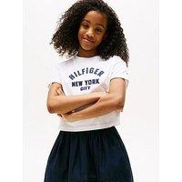 Tommy Hilfiger Girls Satin Applique Short Sleeve T-Shirt - White