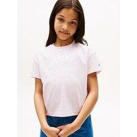Tommy Hilfiger Girls Satin Applique Short Sleeve T-Shirt - Light Pink