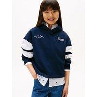 Tommy Hilfiger Girls Script Colourblock Hoodie - Navy
