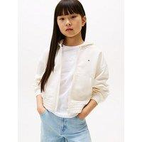 Tommy Hilfiger Girls Puff Print Zip Through Hoodie - Cream
