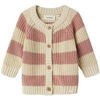 Lil Atelier Baby Girls Chunky Knitted Striped Cardigan - Pink